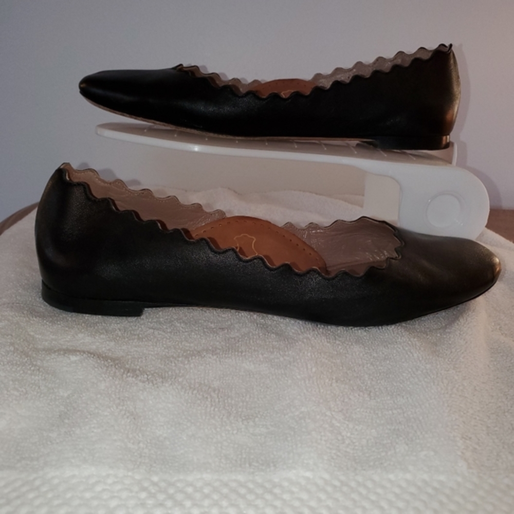 Chloé Scalloped Leather Ballet Flats Black EU 38